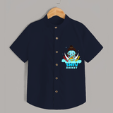 Cutest Shiv Bhakt - Shiva Themed Shirt For Babies - NAVY BLUE - 0 - 6 Months Old (Chest 21")