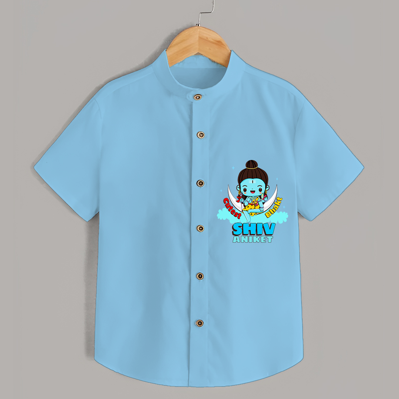 Cutest Shiv Bhakt - Shiva Themed Shirt For Babies - SKY BLUE - 0 - 6 Months Old (Chest 21")