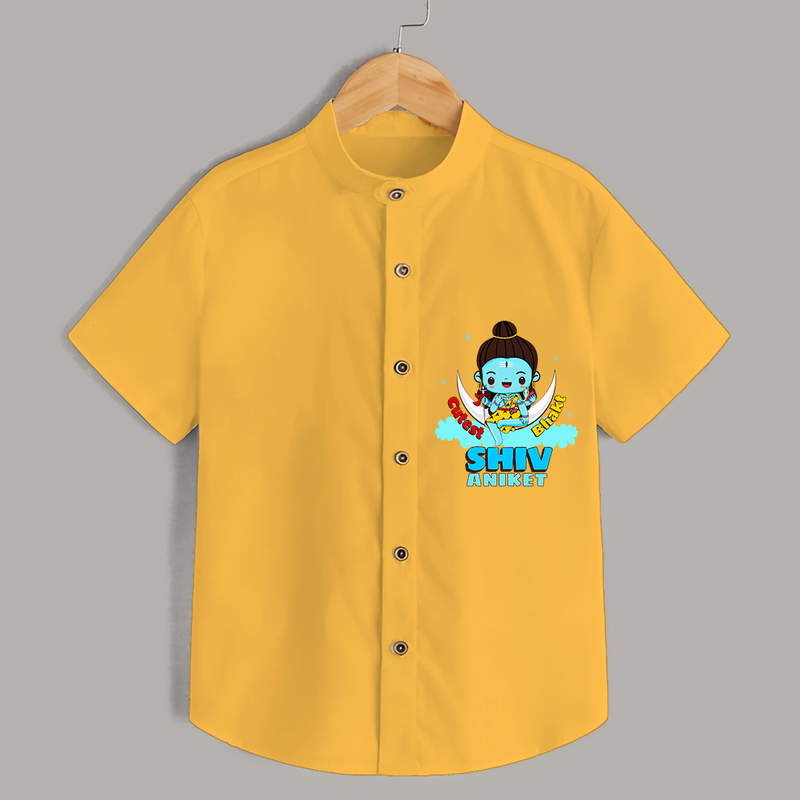 Cutest Shiv Bhakt - Shiva Themed Shirt For Babies - YELLOW - 0 - 6 Months Old (Chest 21")