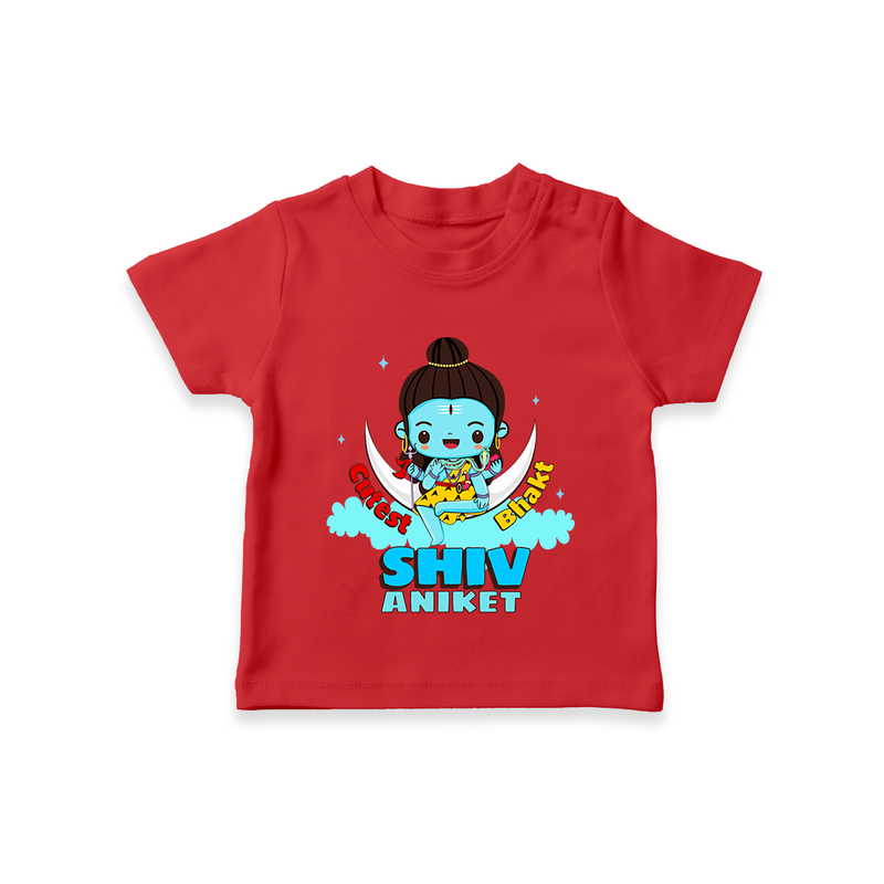 Cutest Shiv Bhakt - Shiva Themed T-Shirt For Babies - RED - 0 - 5 Months Old (Chest 17")