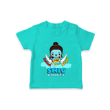 Cutest Shiv Bhakt - Shiva Themed T-Shirt For Babies - TEAL - 0 - 5 Months Old (Chest 17")