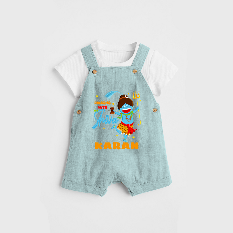 Dancing With My Shiva - Shiva Themed Dungaree For Babies - ARCTIC BLUE - 0 - 3 Months Old (Chest 17")