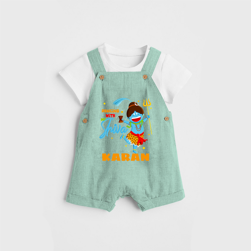 Dancing With My Shiva - Shiva Themed Dungaree For Babies - LIGHT GREEN - 0 - 3 Months Old (Chest 17")