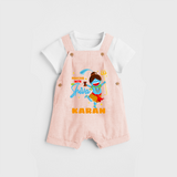 Dancing With My Shiva - Shiva Themed Dungaree For Babies - PEACH - 0 - 3 Months Old (Chest 17")