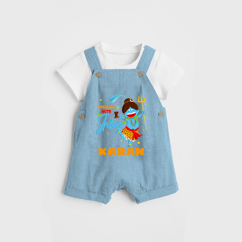 Dancing With My Shiva - Shiva Themed Dungaree For Babies - SKY BLUE - 0 - 3 Months Old (Chest 17")