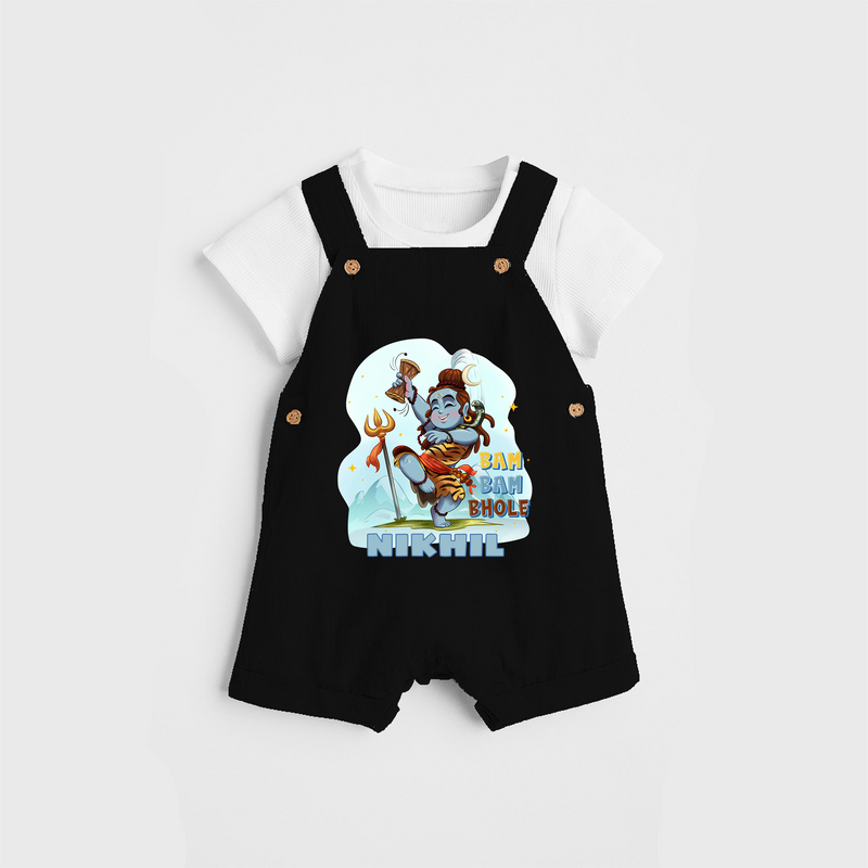 Bam Bam Bhole - Shiva Themed Dungaree For Babies - BLACK - 0 - 3 Months Old (Chest 17")