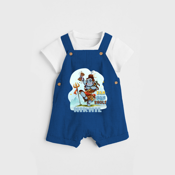 Bam Bam Bhole - Shiva Themed Dungaree For Babies - COBALT BLUE - 0 - 3 Months Old (Chest 17")