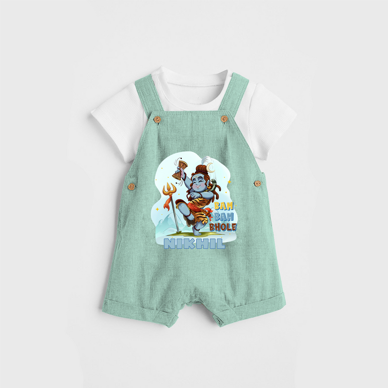 Bam Bam Bhole - Shiva Themed Dungaree For Babies - LIGHT GREEN - 0 - 3 Months Old (Chest 17")