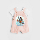 Bam Bam Bhole - Shiva Themed Dungaree For Babies - PEACH - 0 - 3 Months Old (Chest 17")