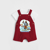 Bam Bam Bhole - Shiva Themed Dungaree For Babies - RED - 0 - 3 Months Old (Chest 17")