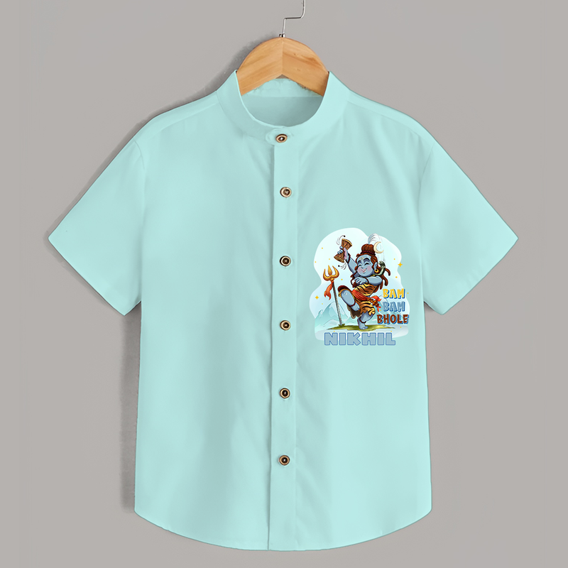 Bam Bam Bhole - Shiva Themed Shirt For Babies - ARCTIC BLUE - 0 - 6 Months Old (Chest 21")