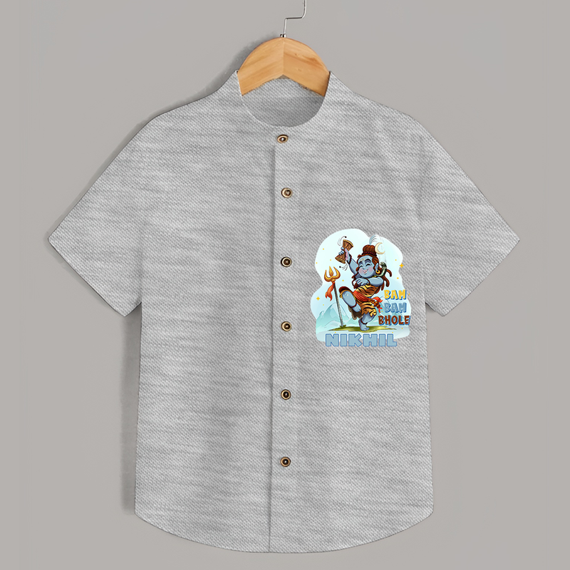 Bam Bam Bhole - Shiva Themed Shirt For Babies - GREY MELANGE - 0 - 6 Months Old (Chest 21")