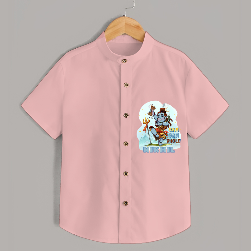 Bam Bam Bhole - Shiva Themed Shirt For Babies - PEACH - 0 - 6 Months Old (Chest 21")