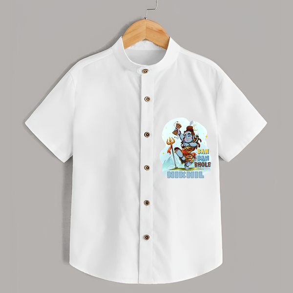 Bam Bam Bhole - Shiva Themed Shirt For Babies - WHITE - 0 - 6 Months Old (Chest 21")