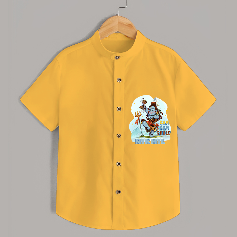 Bam Bam Bhole - Shiva Themed Shirt For Babies - YELLOW - 0 - 6 Months Old (Chest 21")