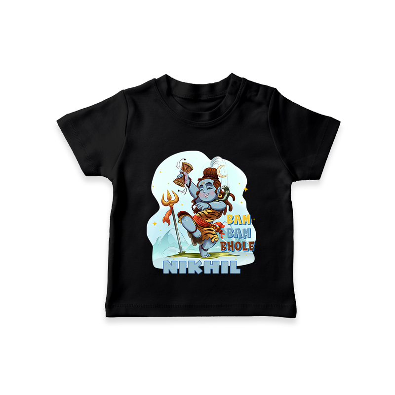 Bam Bam Bhole - Shiva Themed T-Shirt For Babies - BLACK - 0 - 5 Months Old (Chest 17")