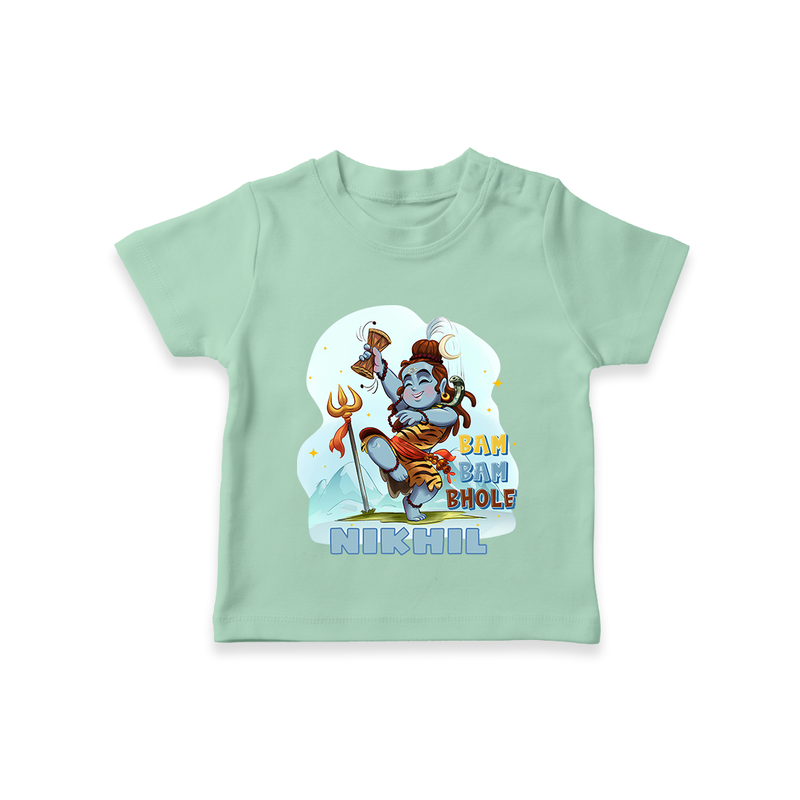 Bam Bam Bhole - Shiva Themed T-Shirt For Babies - MINT GREEN - 0 - 5 Months Old (Chest 17")