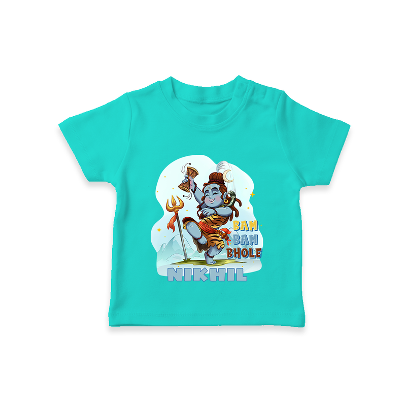 Bam Bam Bhole - Shiva Themed T-Shirt For Babies - TEAL - 0 - 5 Months Old (Chest 17")