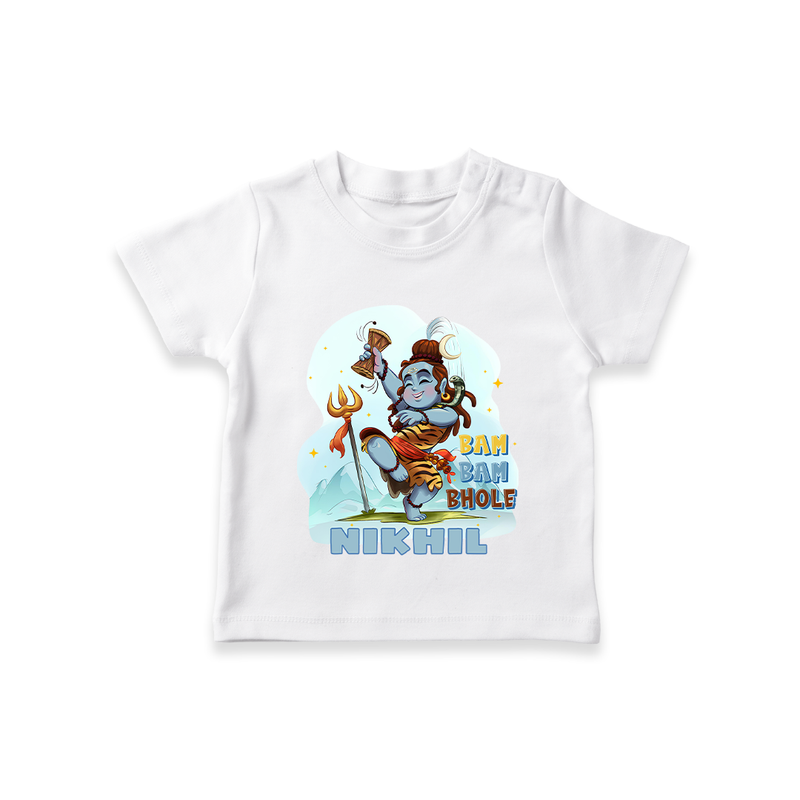 Bam Bam Bhole - Shiva Themed T-Shirt For Babies - WHITE - 0 - 5 Months Old (Chest 17")