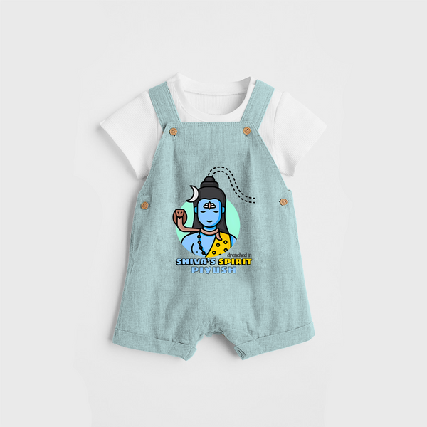 Drenched In Shiva's Spirit - Shiva Themed Dungaree For Babies - ARCTIC BLUE - 0 - 3 Months Old (Chest 17")