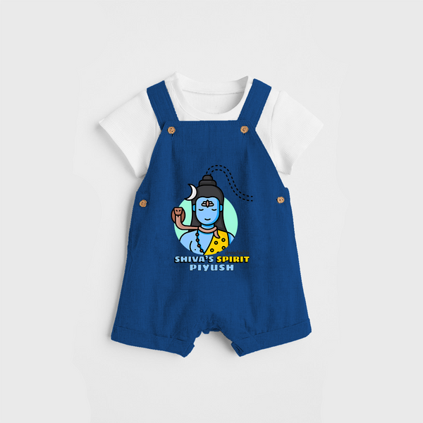 Drenched In Shiva's Spirit - Shiva Themed Dungaree For Babies - COBALT BLUE - 0 - 3 Months Old (Chest 17")