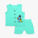 Drenched in Shiva's Spirit - Cute Newborn Jabla set - AQUA GREEN - 0 - 3 Months Old (Chest 9.8")