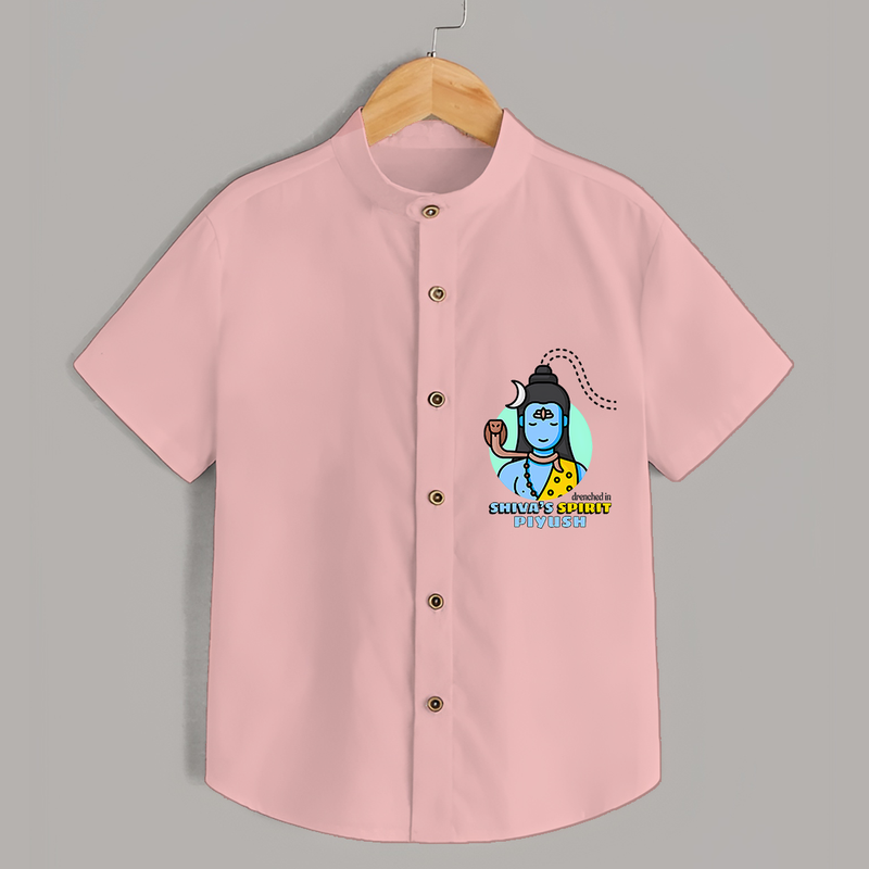 Drenched In Shiva's Spirit - Shiva Themed Shirt For Babies - PEACH - 0 - 6 Months Old (Chest 21")