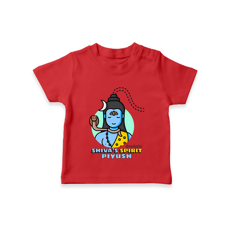 Drenched In Shiva's Spirit - Shiva Themed T-Shirt For Babies - RED - 0 - 5 Months Old (Chest 17")