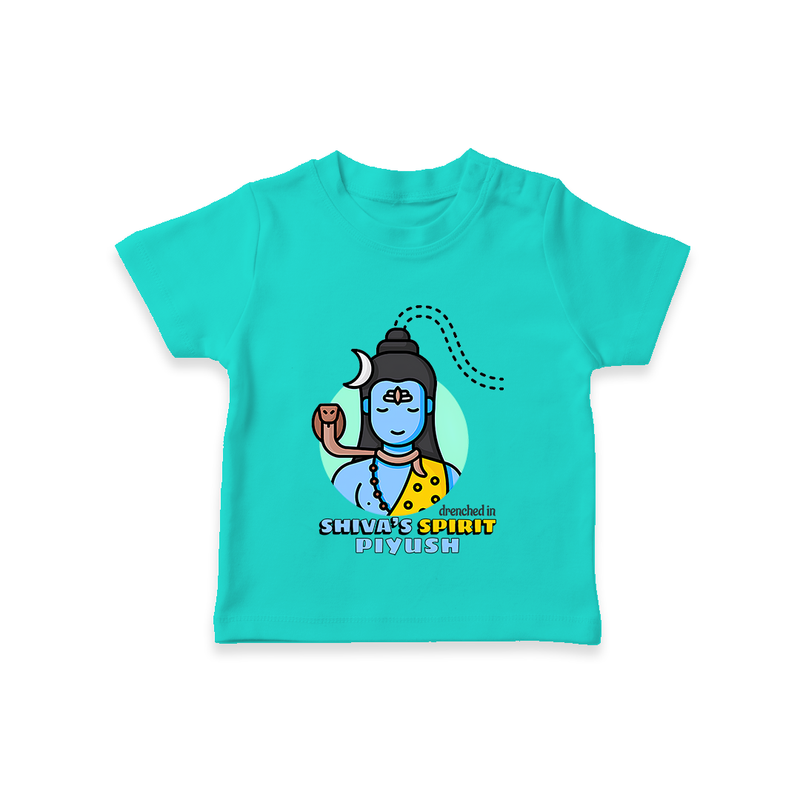 Drenched In Shiva's Spirit - Shiva Themed T-Shirt For Babies - TEAL - 0 - 5 Months Old (Chest 17")