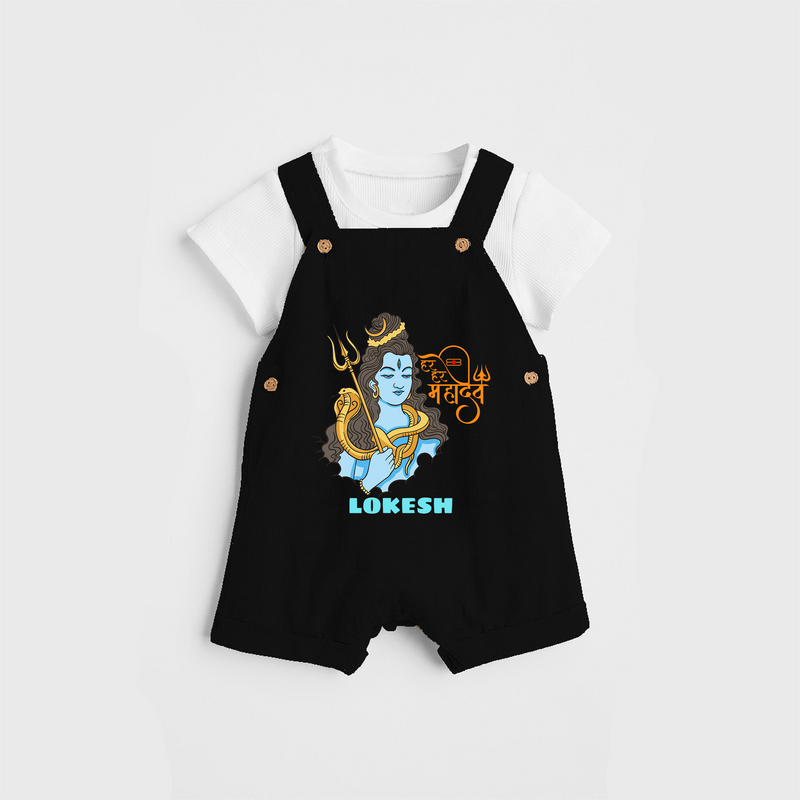 Har Har Mahadev - Shiva Themed Dungaree For Babies - BLACK - 0 - 3 Months Old (Chest 17")