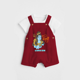 Har Har Mahadev - Shiva Themed Dungaree For Babies - RED - 0 - 3 Months Old (Chest 17")