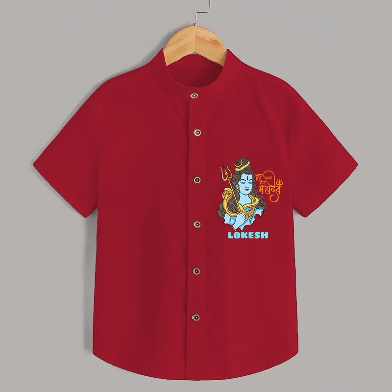 Har Har Mahadev - Shiva Themed Shirt For Babies - RED - 0 - 6 Months Old (Chest 21")
