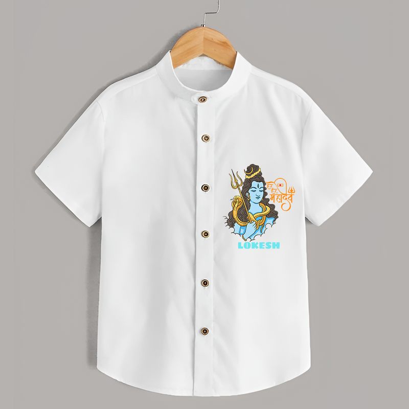 Har Har Mahadev - Shiva Themed Shirt For Babies - WHITE - 0 - 6 Months Old (Chest 21")