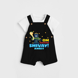 Om Namah Shivay - Shiva Themed Dungaree For Babies - BLACK - 0 - 3 Months Old (Chest 17")