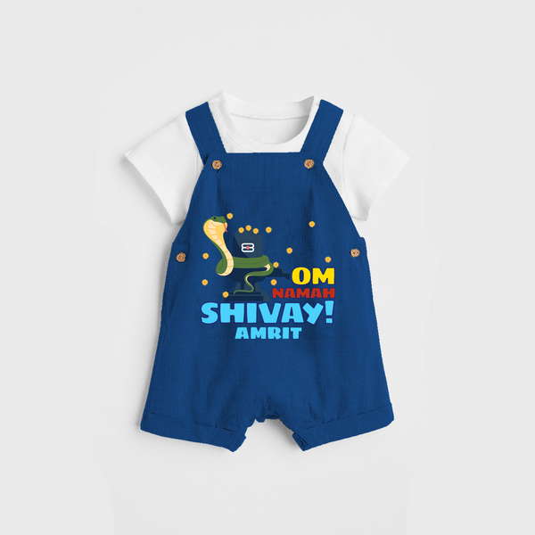 Om Namah Shivay - Shiva Themed Dungaree For Babies - COBALT BLUE - 0 - 3 Months Old (Chest 17")