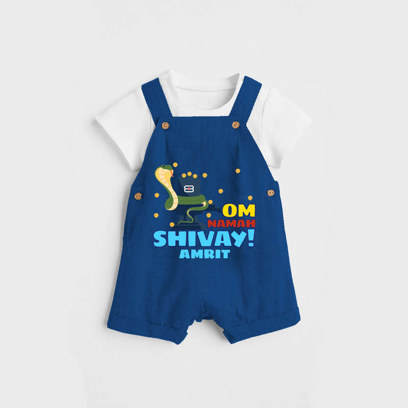 Om Namah Shivay - Shiva Themed Dungaree For Babies - COBALT BLUE - 0 - 3 Months Old (Chest 17")