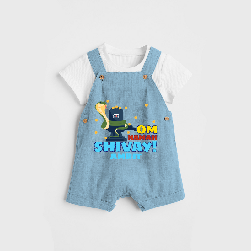 Om Namah Shivay - Shiva Themed Dungaree For Babies - SKY BLUE - 0 - 3 Months Old (Chest 17")