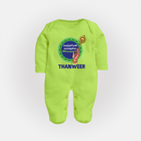 Vel Vel Murugan – Name Personalised Kids Fullbody Suit - LIME GREEN - New Born (Chest 7.5")