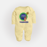 Vel Vel Murugan – Name Personalised Kids Fullbody Suit - PASTEL YELLOW - New Born (Chest 7.5")