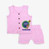 Vel Vel Murugan – Name Personalised Kids Jabla Set - BABY PINK - 0 - 3 Months Old (Chest 9.8")