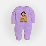 Palani Murugan Baby Blessings – Personalised Kids Fullbody Suit - LILAC - New Born (Chest 7.5")