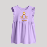 Vel Symbol Murugan – Name Customised Kids Baby Frock - LILAC - 0 - 3 Months Old (Chest 17")