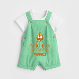 Vel Symbol Murugan – Name Customised Kids Dungaree - GREEN - 0 - 5 Months Old (Chest 18")