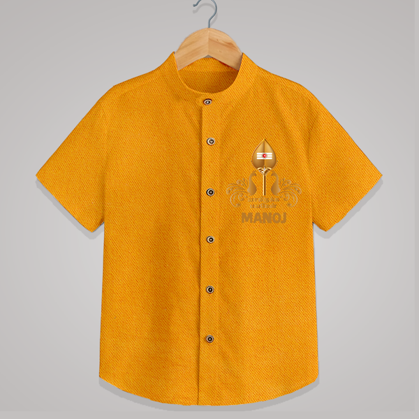 Vel Symbol Murugan – Name Customised Kids Shirt - CHROME YELLOW - 0 - 6 Months Old (Chest 23")