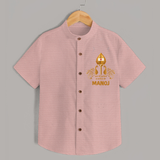 Vel Symbol Murugan – Name Customised Kids Shirt - PEACH - 0 - 6 Months Old (Chest 23")