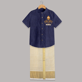 Vel Symbol Murugan – Name Customised Kids Shirt and Dhoti - DARK BLUE - 0 - 6 Months Old (Chest-23") (Dhoti length-14")