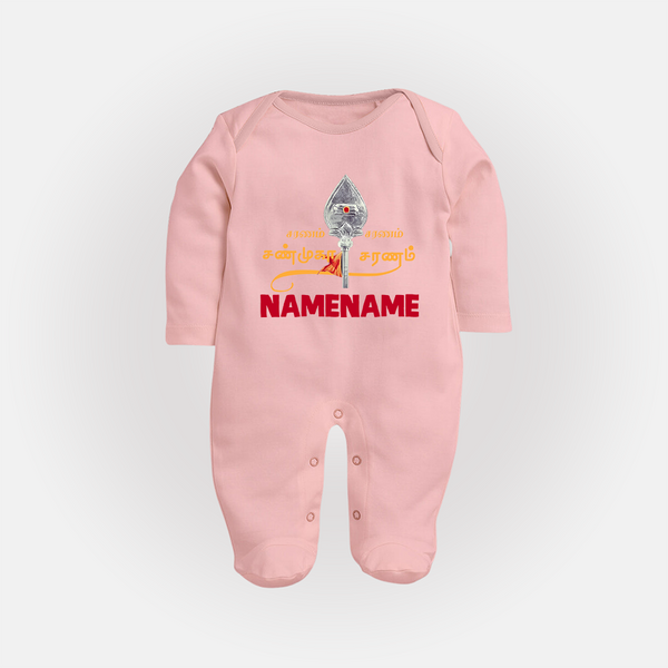 Sarvamum Sarvam Muruga – Personalised Kids Fullbody Suit - BABY PINK - New Born (Chest 7.5")