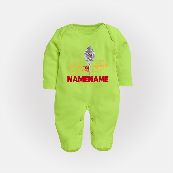 Sarvamum Sarvam Muruga – Personalised Kids Fullbody Suit - LIME GREEN - New Born (Chest 7.5")