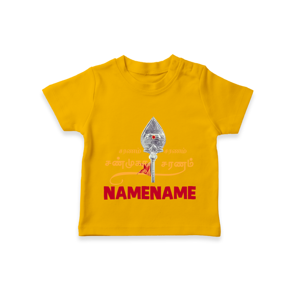 Sarvamum Sarvam Muruga – Personalised Kids T-Shirt - CHROME YELLOW - 0-5 Months Old (Chest 17")
