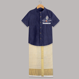 Sarvamum Sarvam Muruga – Personalised Kids Shirt and Dhoti - DARK BLUE - 0 - 6 Months Old (Chest-23") (Dhoti length-14")